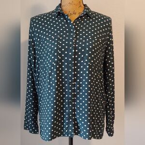Divided Long Sleeve Polka Dot Button-Down Shirt Sz 6